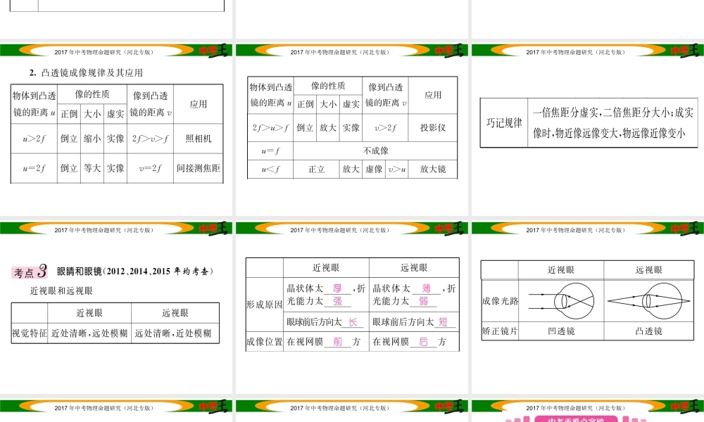 （河北专版）中考物理总复习 第一编 教材知识梳理 第三讲 透镜及其应用课件-人教版初中九年级全册物理课件