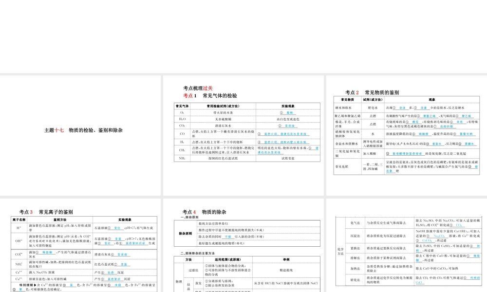 （河北专版）中考化学总复习 第一部分 系统复习 成绩基石 模块五 科学探究 主题十七 物质的检验、鉴别和除杂课件 新人教版-新人教版初中九年级全册化学课件