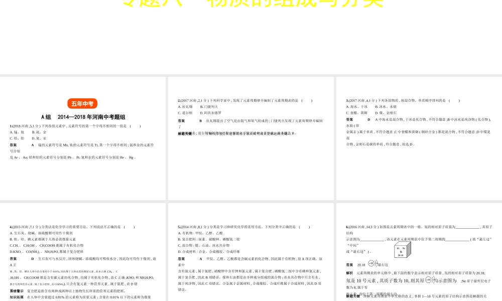 （河南专版）中考化学复习 专题八 物质的组成与分类（试卷部分）课件-人教版初中九年级全册化学课件