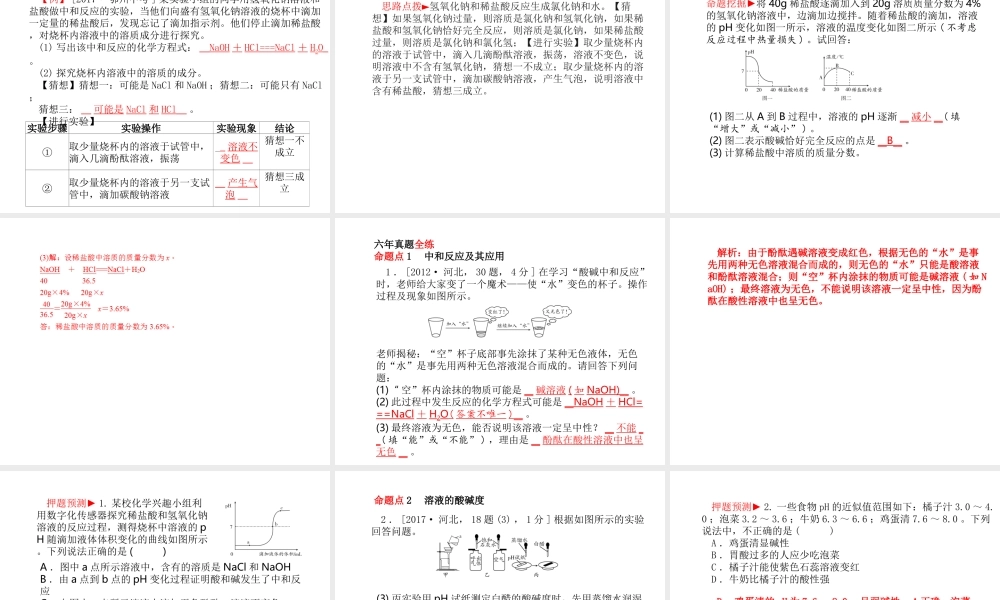 （河北专版）中考化学总复习 第一部分 系统复习 成绩基石 模块一 身边的化学物质 主题六 酸和碱 第2课时 中和反应及pH课件 新人教版-新人教版初中九年级全册化学课件