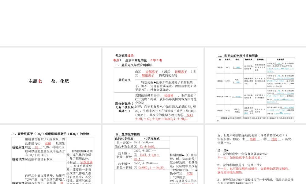 （河北专版）中考化学总复习 第一部分 系统复习 成绩基石 模块一 身边的化学物质 主题七 盐、化肥课件 新人教版-新人教版初中九年级全册化学课件