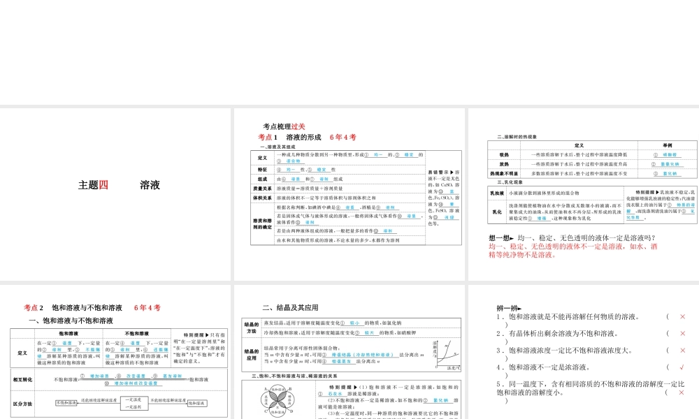 （河北专版）中考化学总复习 第一部分 系统复习 成绩基石 模块一 身边的化学物质 主题四 溶液课件 新人教版-新人教版初中九年级全册化学课件