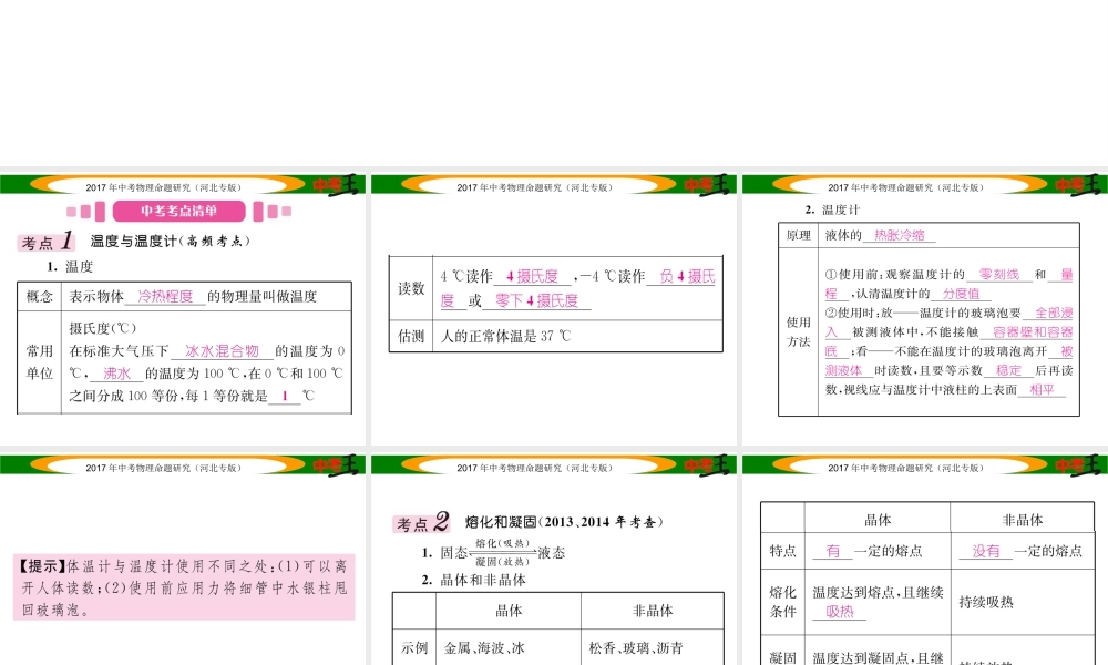 （河北专版）中考物理总复习 第一编 教材知识梳理 第十讲 物态变化课件-人教版初中九年级全册物理课件