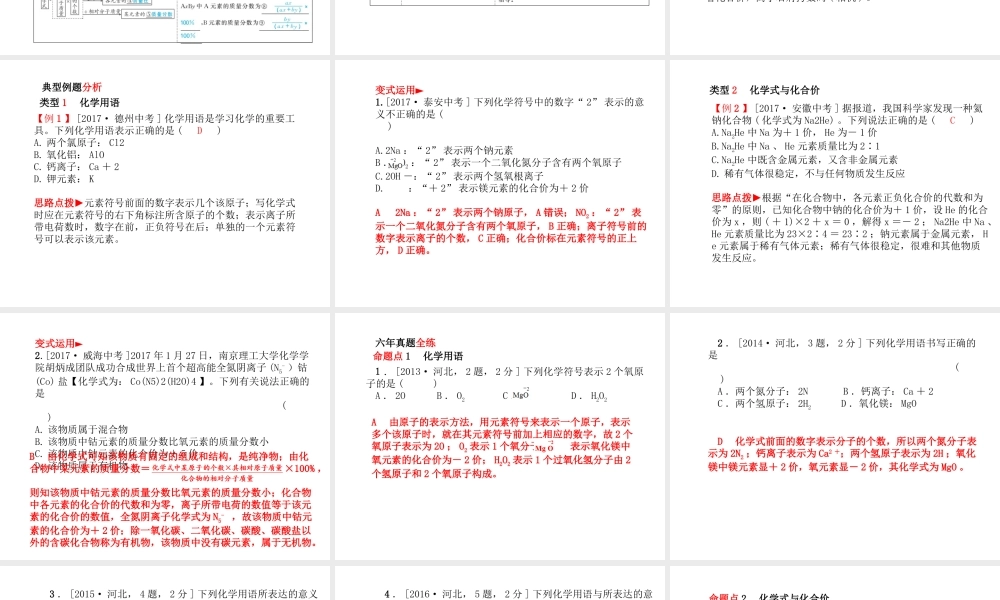 （河北专版）中考化学总复习 第一部分 系统复习 成绩基石 主题十 化学用语课件 新人教版-新人教版初中九年级全册化学课件