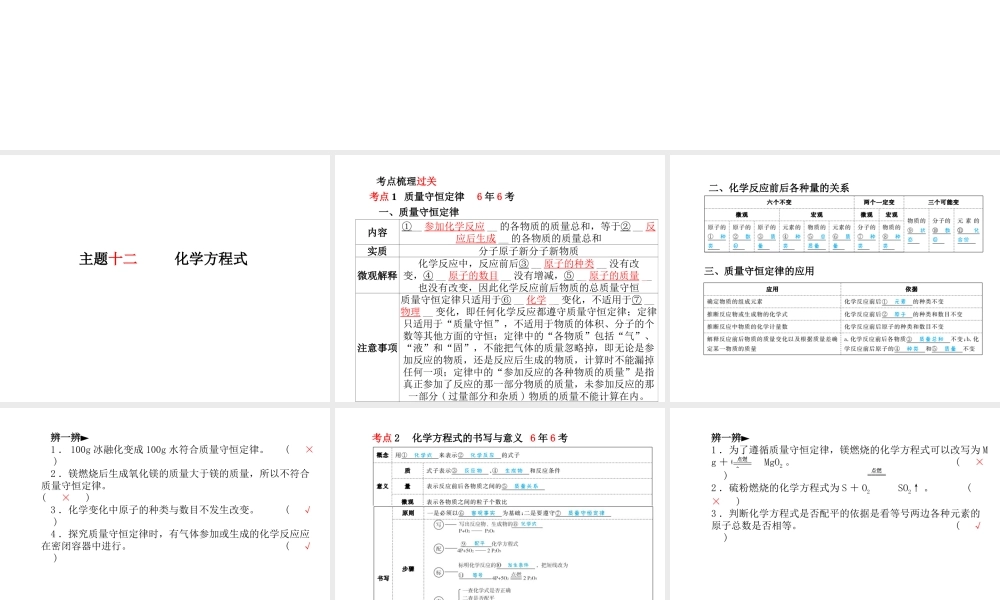 （河北专版）中考化学总复习 第一部分 系统复习 成绩基石 主题十二 化学方程式课件 新人教版-新人教版初中九年级全册化学课件