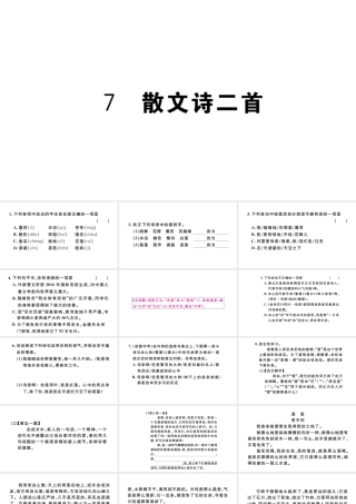 （河北专版）秋七年级语文上册 第二单元 7 散文诗二首习题课件 新人教版-新人教版初中七年级上册语文课件