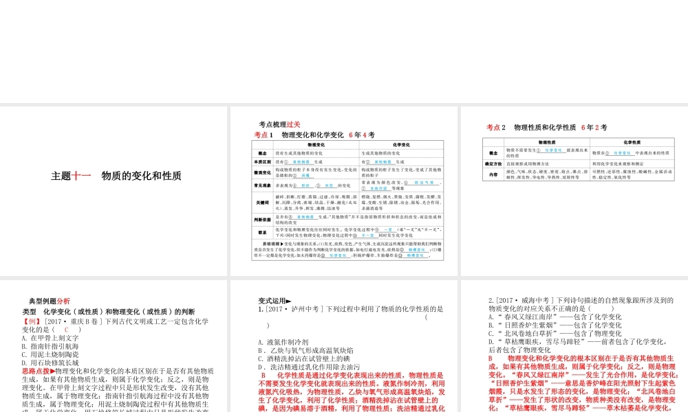 （河北专版）中考化学总复习 第一部分 系统复习 成绩基石 主题十一 物质的变化和性质课件 新人教版-新人教版初中九年级全册化学课件