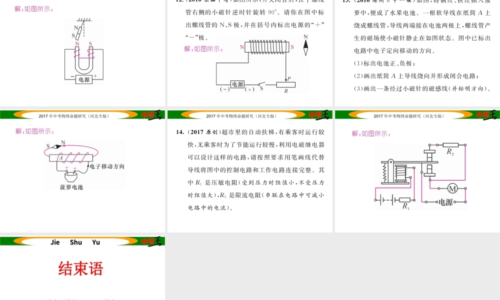 （河北专版）中考物理总复习 第一编 教材知识梳理 第十六讲 电与磁 专项突破六 电磁学作图课件-人教版初中九年级全册物理课件