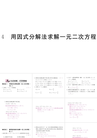 （河南专版）秋九年级数学上册 第二章 一元二次方程 2.4 用因式分解法求解一元二次方程习题讲评课件 （新版）北师大版-（新版）北师大版初中九年级上册数学课件