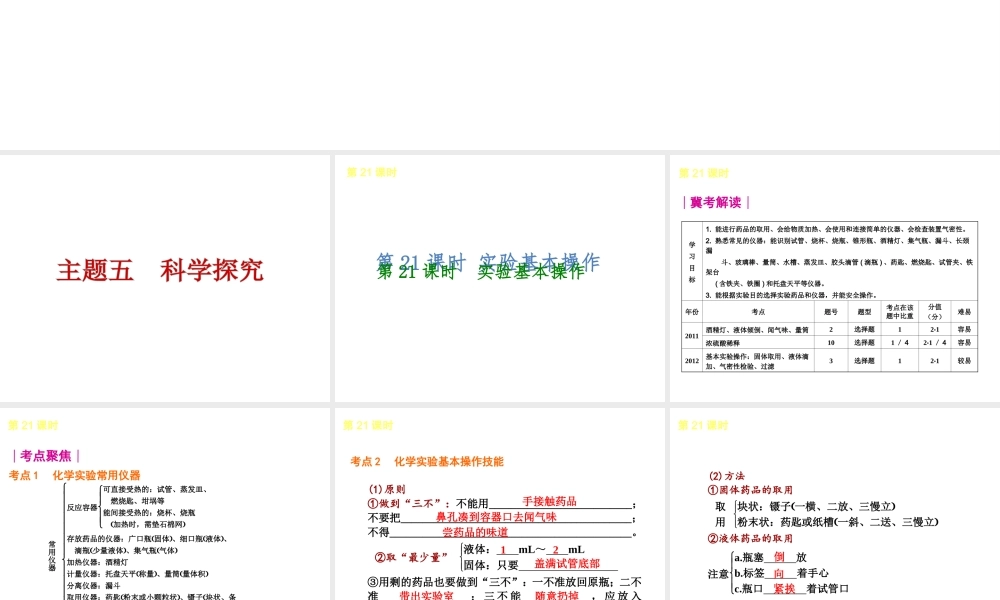（河北专用）2013届中考化学复习方案 主题五 科学探究课件 