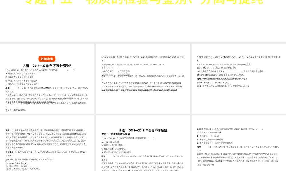 （河南专版）中考化学复习 专题十五 物质的检验与鉴别、分离与提纯（试卷部分）课件-人教版初中九年级全册化学课件