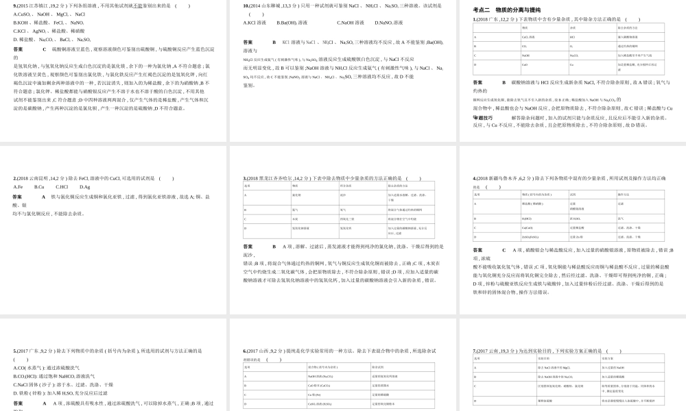 （河南专版）中考化学复习 专题十五 物质的检验与鉴别、分离与提纯（试卷部分）课件-人教版初中九年级全册化学课件
