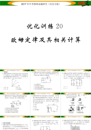 （河北专版）中考物理总复习 第一编 教材知识梳理 第十三讲 欧姆定律 优化训练20 欧姆定律及其相关计算课件-人教版初中九年级全册物理课件