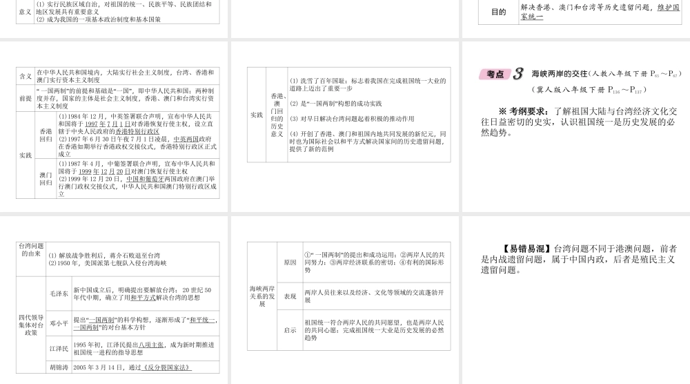 （河北专版）中考历史总复习 第10讲 民族团结与祖国统一必考考点清单课件-人教版初中九年级全册历史课件