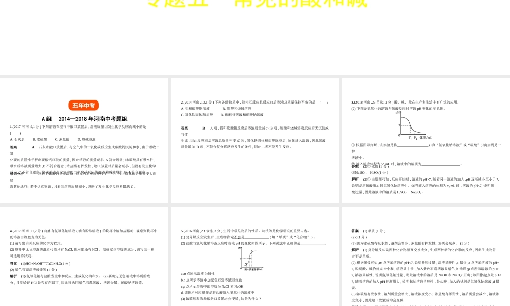 （河南专版）中考化学复习 专题五 常见的酸和碱（试卷部分）课件-人教版初中九年级全册化学课件