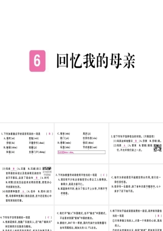 （河北专用）八年级语文上册 第二单元 6 回忆我的母亲习题课件 新人教版-新人教版初中八年级上册语文课件