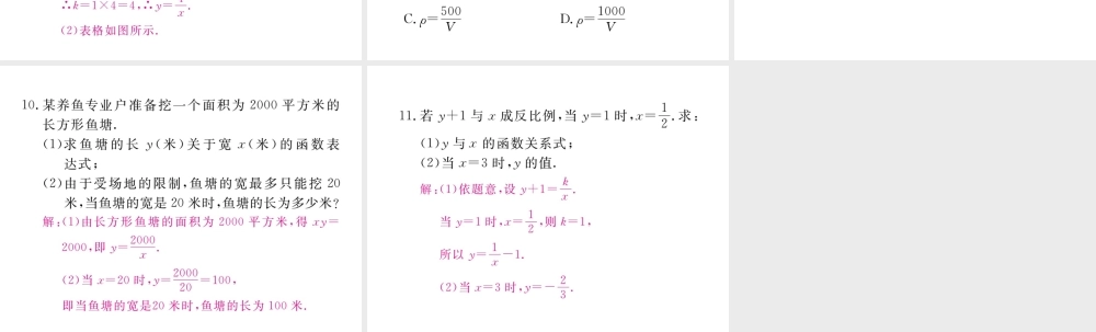 （河南专版）秋九年级数学上册 第六章 反比例函数 6.1 反比例函数习题讲评课件 （新版）北师大版-（新版）北师大版初中九年级上册数学课件