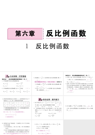 （河南专版）秋九年级数学上册 第六章 反比例函数 6.1 反比例函数习题讲评课件 （新版）北师大版-（新版）北师大版初中九年级上册数学课件