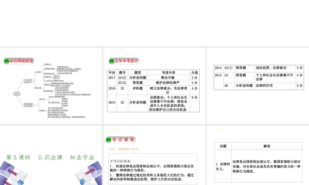 （河北专版）中考政治复习方案 第二单元 学法知法 依法自护 第5课时 认识法律 知法守法课件-人教版初中九年级全册政治课件