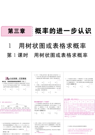 （河南专版）秋九年级数学上册 第三章 概率的进一步认识 3.1 用树状图或表格求概率 第1课时 用树状图或表格求概率习题讲评课件 （新版）北师大版-（新版）北师大版初中九年级上册数学课件