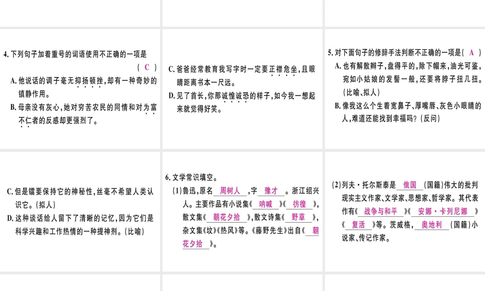 （河北专用）八年级语文上册 第二单元复习习题课件 新人教版-新人教版初中八年级上册语文课件