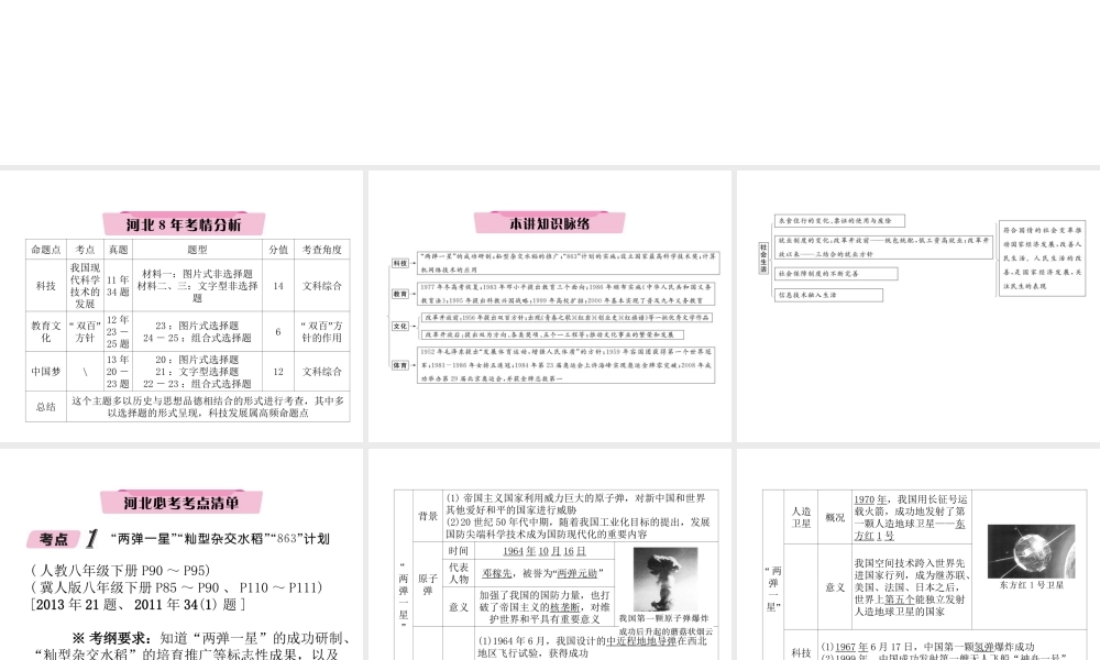 （河北专版）中考历史总复习 第12讲 中国现代科技、教育、文化与社会生活必考考点清单课件-人教版初中九年级全册历史课件