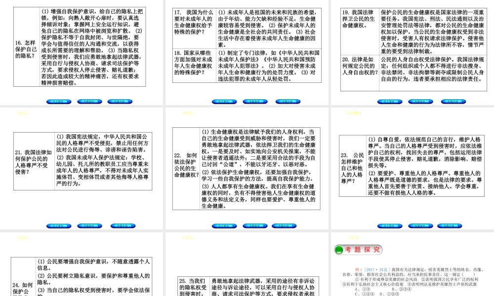 （河北专版）中考政治复习方案 第三单元 行使权利 依法维权 第8课时 人身权利 法律保护课件-人教版初中九年级全册政治课件