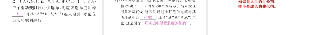 （河北专版）中考物理总复习 第一编 教材知识梳理 第十四讲 电功率 优化训练23 测量小灯泡的电功率课件-人教版初中九年级全册物理课件