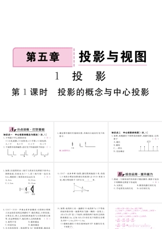 （河南专版）秋九年级数学上册 第五章 投影与视图 5.1 投影 第1课时 投影的概念与中心投影习题讲评课件 （新版）北师大版-（新版）北师大版初中九年级上册数学课件