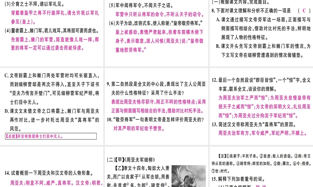 （河北专用）八年级语文上册 第六单元 23 周亚夫军细柳习题课件 新人教版-新人教版初中八年级上册语文课件