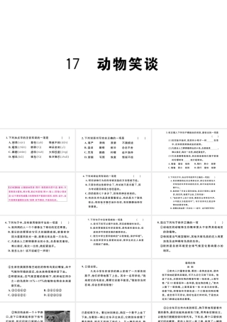 （河北专版）秋七年级语文上册 第五单元 17 动物笑谈习题课件 新人教版-新人教版初中七年级上册语文课件