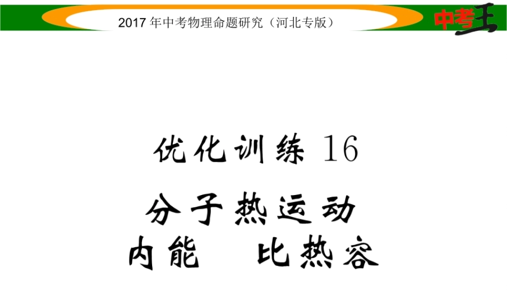 （河北专版）中考物理总复习 第一编 教材知识梳理 第十一讲 内能 内能的利用 优化训练16 分子热运动 内能 比热容课件-人教版初中九年级全册物理课件