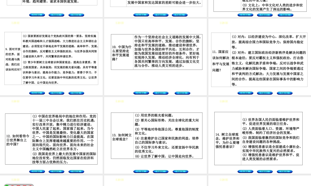 （河北专版）中考政治复习方案 第五单元 知晓国情 报效祖国 第20课时 全球观念 和平发展课件-人教版初中九年级全册政治课件