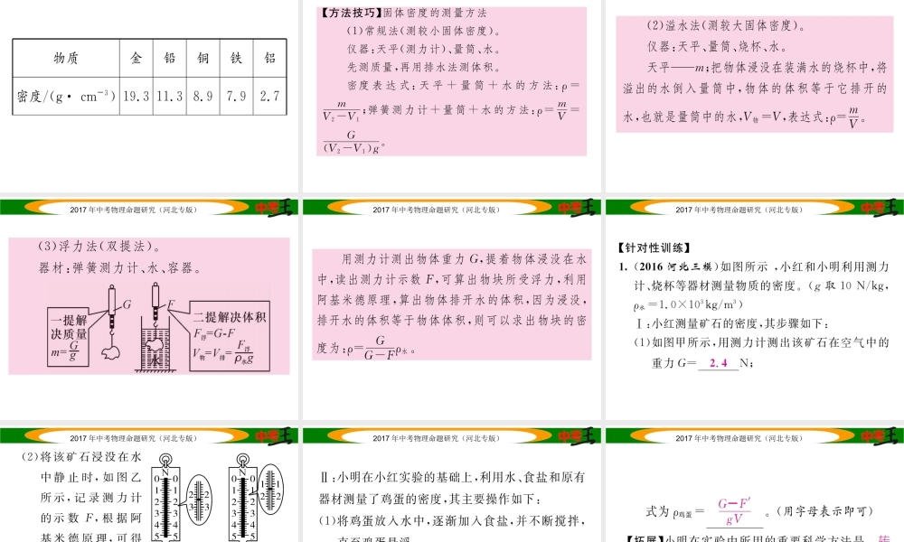 （河北专版）中考物理总复习 第一编 教材知识梳理 第四讲 质量与密度 课时2 密度的测量课件-人教版初中九年级全册物理课件