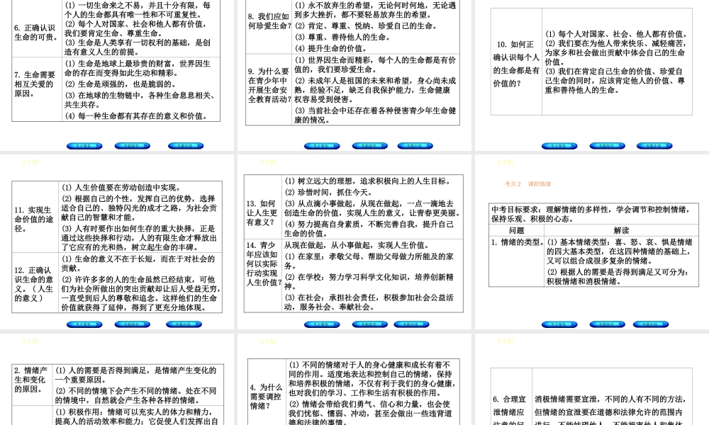 （河北专版）中考政治复习方案 第一单元 热爱生活 适应社会 第1课时 珍爱生命 调控情绪课件-人教版初中九年级全册政治课件
