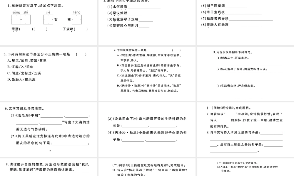 （河北专版）秋七年级语文上册 第一单元 4 古代诗歌四首习题课件 新人教版-新人教版初中七年级上册语文课件