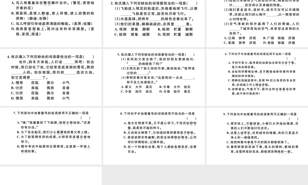 （河北专版）秋七年级语文上册 期末复习专题二 词语（成语）习题课件 新人教版-新人教版初中七年级上册语文课件