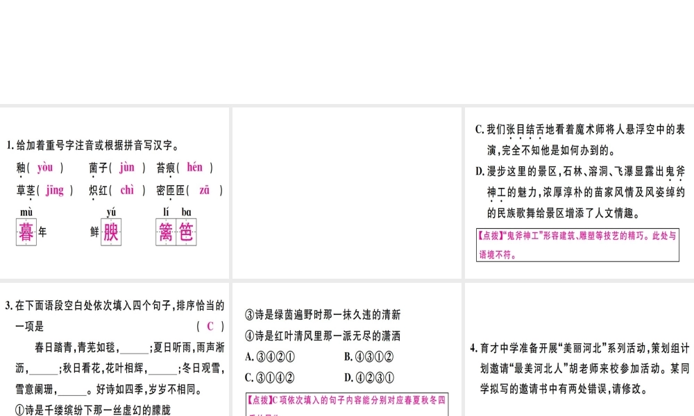 （河北专用）八年级语文上册 第四单元 16 昆明的雨习题课件 新人教版-新人教版初中八年级全册语文课件