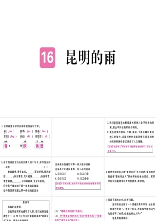 （河北专用）八年级语文上册 第四单元 16 昆明的雨习题课件 新人教版-新人教版初中八年级全册语文课件
