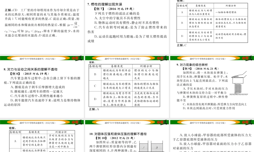 （河北专版）中考物理总复习 附件1 河北中考阅卷组长搜集的18道易错易混点课件-人教版初中九年级全册物理课件