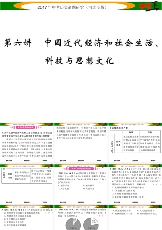 （河北专版）中考历史总复习 教材知识考点速查 模块一 中国近代史 第六讲 中国近代经济和社会生活、科技与思想文化课件-人教版初中九年级全册历史课件