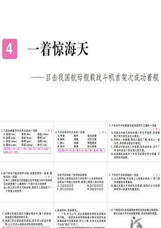 （河北专用）八年级语文上册 第一单元 4 一着惊海天——目击我国航母舰载战斗机首架次成功着舰习题课件 新人教版-新人教版初中八年级上册语文课件