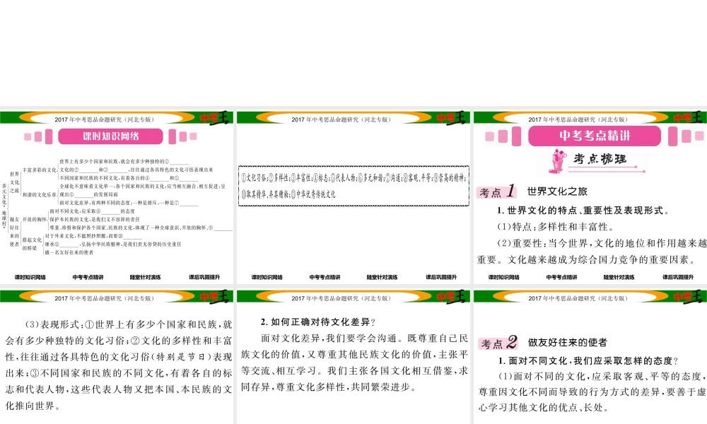 （河北专版）中考政治总复习 考点梳理 第5课时 多元文化“地球村”（八上第五课）课件-人教版初中九年级全册政治课件