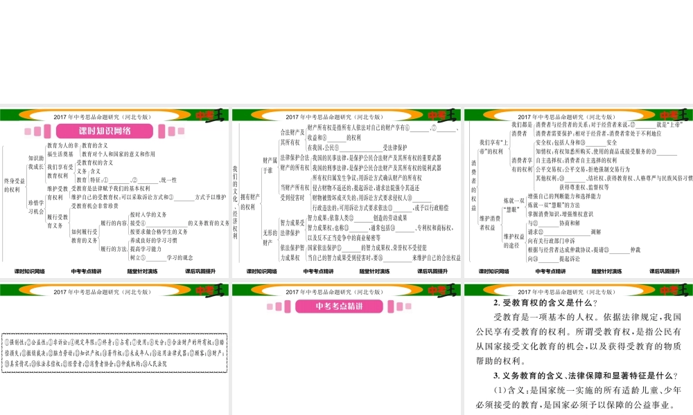 （河北专版）中考政治总复习 考点梳理 第9课时 我们的文化、经济权利（八下第六、七、八课）课件-人教版初中九年级全册政治课件