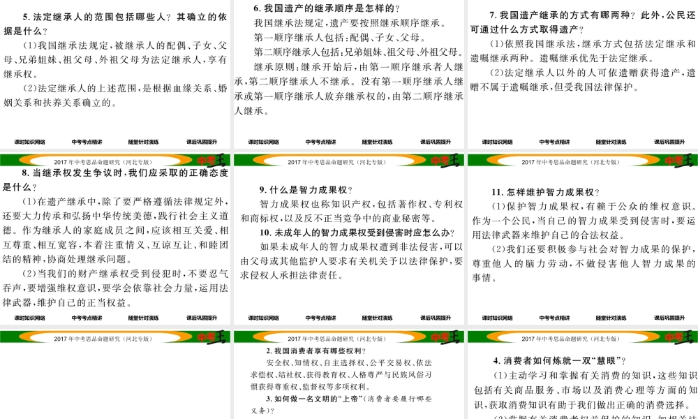 （河北专版）中考政治总复习 考点梳理 第9课时 我们的文化、经济权利（八下第六、七、八课）课件-人教版初中九年级全册政治课件