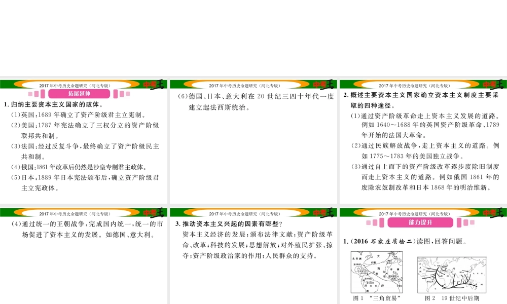 （河北专版）中考历史总复习 热点专题速查 专题七 近代资本主义发展史课件-人教版初中九年级全册历史课件