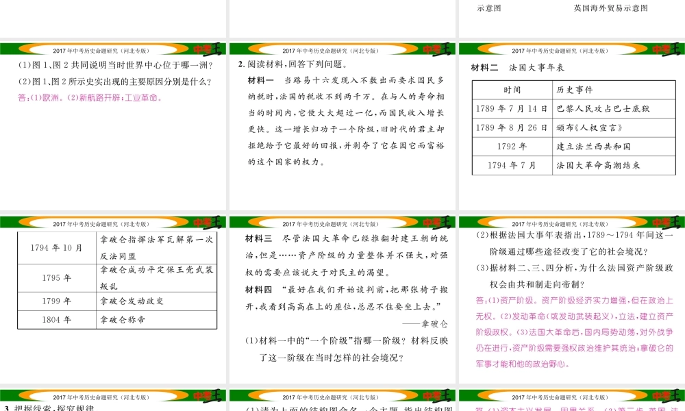 （河北专版）中考历史总复习 热点专题速查 专题七 近代资本主义发展史课件-人教版初中九年级全册历史课件