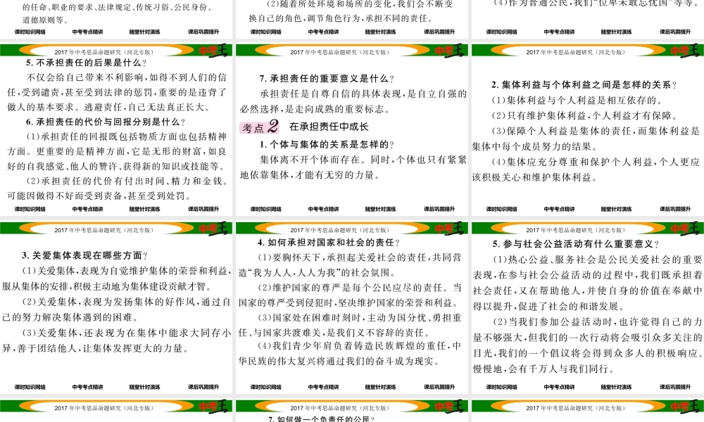 （河北专版）中考政治总复习 考点梳理 第11课时 承担责任 服务社会（第一、二课）课件-人教版初中九年级全册政治课件