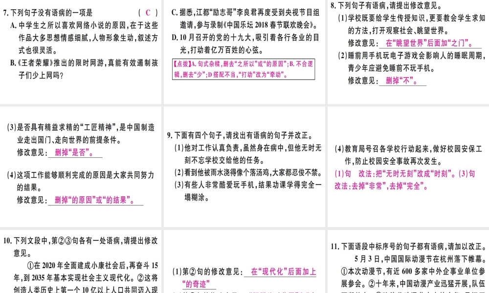（河北专用）八年级语文上册 专题四 语病习题课件 新人教版-新人教版初中八年级上册语文课件