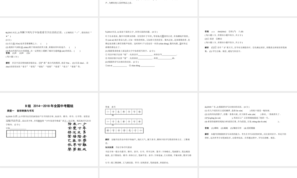 （河北专版）中考语文总复习 第一部分 基础知识积累与运用 专题一 识字与写字（试题部分）课件-人教版初中九年级全册语文课件